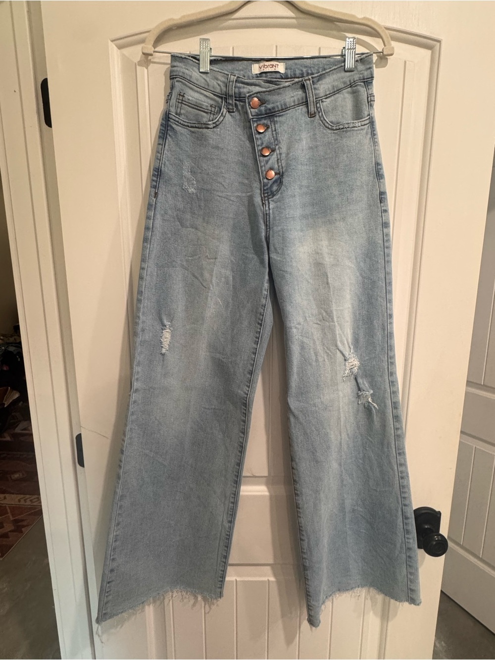 High-Rise Light Blue Wide Leg Jeans with Button Fly